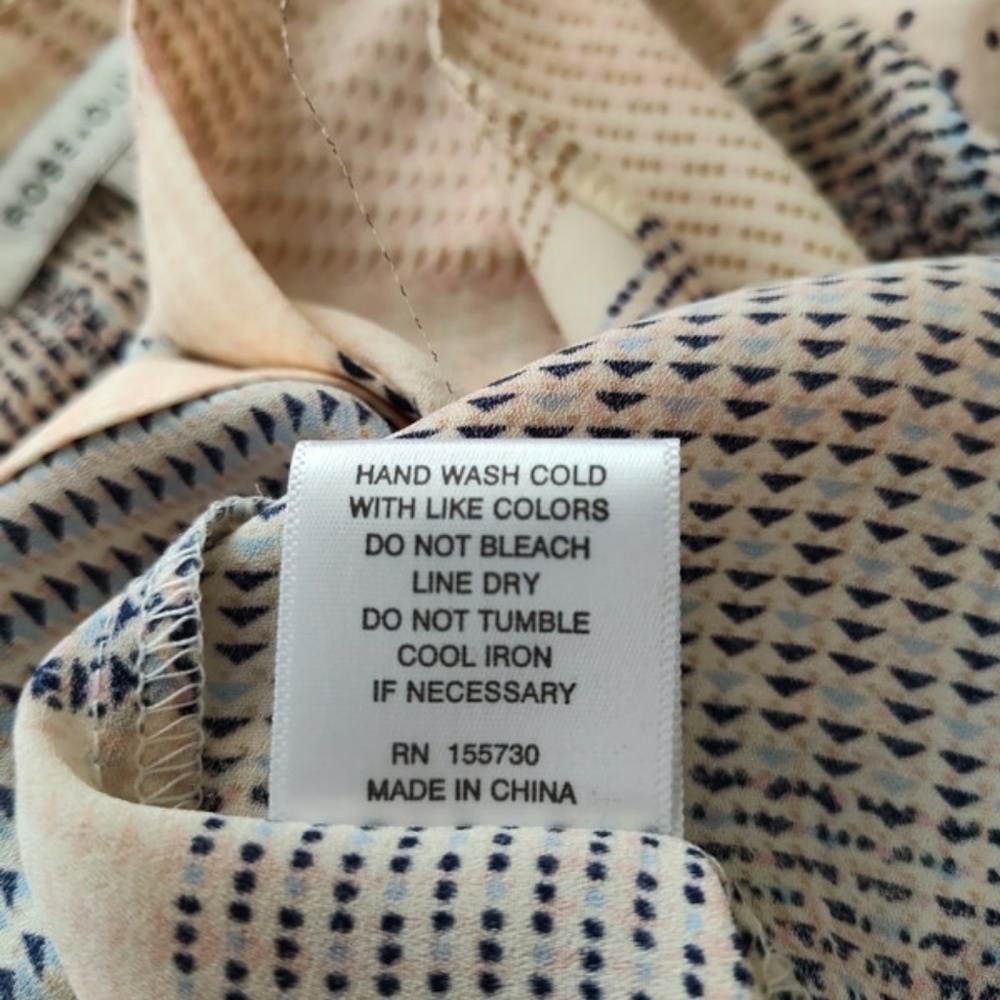 Rose & Olive Semi Sheer Long Sleeve Polka Dot Check Pattern Peach Black & Blue T - Picture 5 of 6